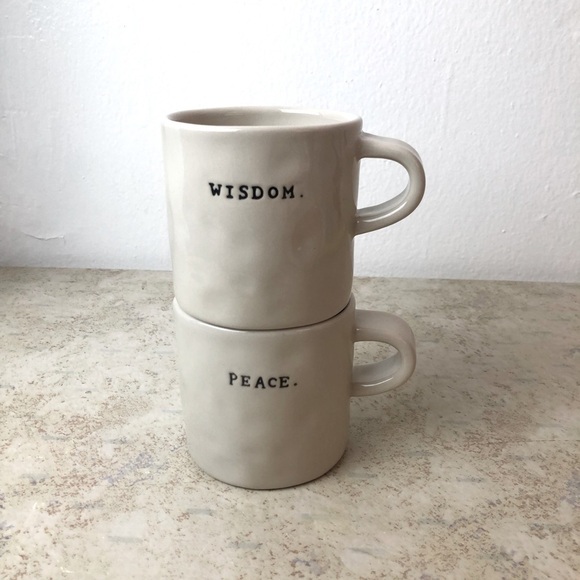 Rae Dunn by MangetaType Print Peace & Wisdom Set 2 Mugs Beige - Picture 5 of 8